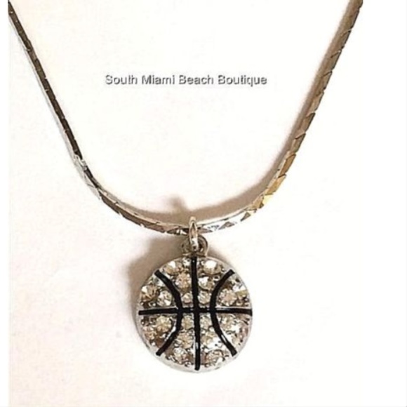 Silver Crystal Basketball Necklace Sports Mom 19" Ball Plated USA Seller - Picture 3 of 9